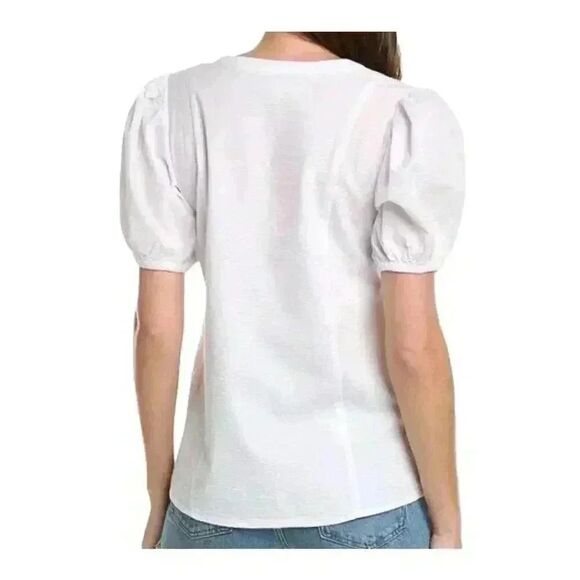 Tommy Bahama Nova Wave Women's White Cotton Seersucker V-Neck Puffy Short Sleeve - Picture 2 of 14